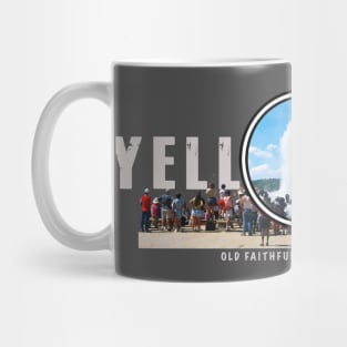 Crowd Watching Old Faithful Geyser Erupt, Yellowstone National Park - dark Mug